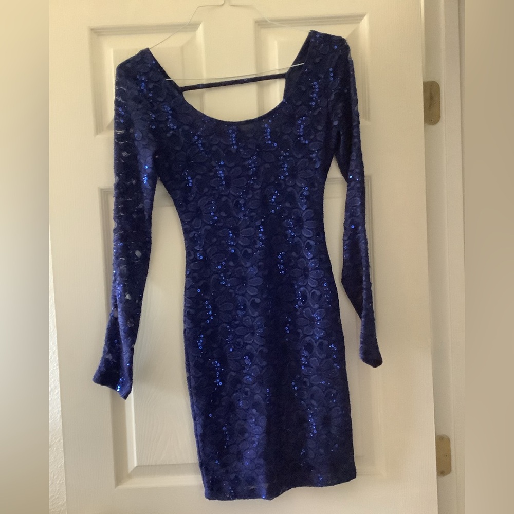 Navy Blue Long Sleeve Body con Dress
